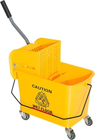 HOMCOM Cubo de Fregona con Ruedas Capacidad de 20 L Cubo de Fregar con Sistema de Escurridor Ruedas y Asa de Transporte para Doméstico y Comercial Amarillo