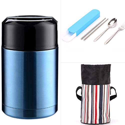 JMAHM Food Flasks Soup Thermal Lunch Box Vacuum Stainless Steel Leakproof with Tableware and Bags (800ml, Blue)