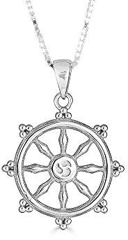 Joyara Halskette mit Anhänger Sterling-Silber 925/1000 Buddhismus DHARMACHAKRA Dharma Rad (Kettenlänge erhältlich 40 cm – 45 cm – 50 cm – 55 cm), 45, NA/, NA/