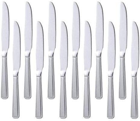 Meisha Harley Pattern Dinner Knives, 18/0 Stainless Steel, Mirror Finish Design, Silver Cutlery Set, Ideal for Home & Restaurant (Pack of 12)