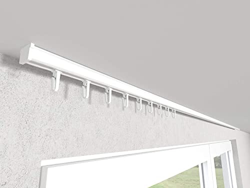 Market-Alley Vorhangschiene Aluminium Weiß/Schwarz Gardinenschiene ; C 1-läufig ; 120cm-600cm. Für Kräuselband Gardinen oder Schiebevorhang (Weiß Gardinenschiene mit Faltenlegehaken ; 280cm) | Weiß/Schwarz Gardinenschiene ; C 1-läufig ; 120cm-600cm. Für Kräuselband Gardinen oder Schiebevorhang