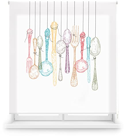 Blindecor Digital Cocina | Estor Enrollable Translúcido con Estampado Impresión Digital | Modelo Cutlery | 150 x 180 cm (Ancho por Alto) Tamaño de la Tela 147 x 175 cm | Estores para Ventanas