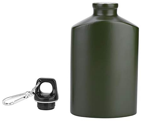 Botella de agua plana Botella de agua plana portátil de aluminio Ejército Deportes al aire libre Ciclismo Senderismo Olla ovalada Hervidor 500 ml