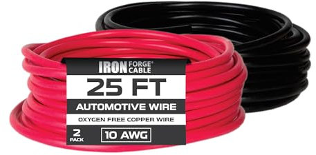 Iron Forge Cable 10 Gauge Primary Wire 2 Pack - 25ft Pure OFC Oxygen Free Copper Wire - 1 Red and 1 Black