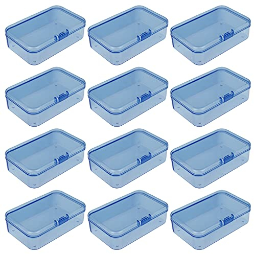 Goodma 12 Pieces Mini Rectangular Plastic Boxes Empty Storage Organizer Containers with Hinged Lids for Small Items and Other Craft Projects (85 x 55 x 25 mm, Blue)