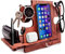 Station d'Accueil en Bois, Support pour Smartphone - Organisateur de Bureau, Support de Table de Chevet, Couleur ébène (Marron foncé (mahogany))