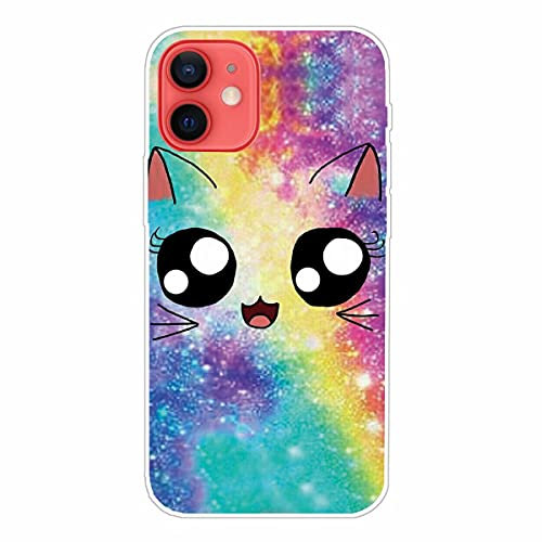 YaMiDe Case for iPhone 12, with One Screen Protector, Colorful Case with Exquisite pattern, Ultra-thin Soft TPU Case,printed with Cute Cat