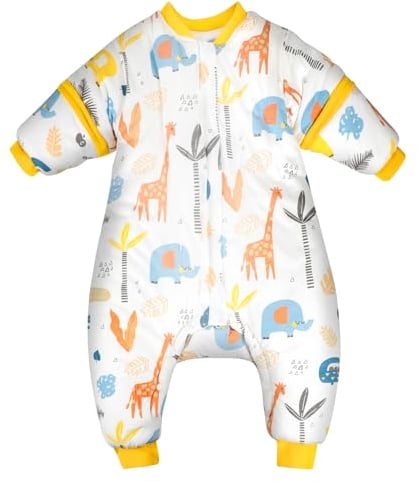 FLYISH DIRECT Babyschlafsack mit Füßen, 2.5TOG/3.5TOG Winterschlafsack, Babyschlafsack aus Baumwolle mit abnehmbaren Ärmeln, Schlafsack mit Beinen, 2.5 tog, XL/100, 100cm