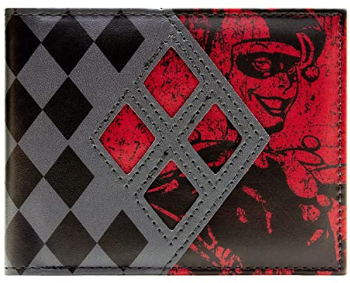 The Dark Knight Joker Harley Quinn Diamants Portefeuille Bi-Fold avec Porte-ID & Porte-Carte, Gris