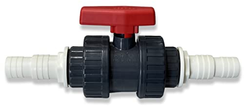 STEMAX-Wassertechnik: PVC 2-Wege-Kugelhahn 50mm mit 2x Druckschlauchtülle weiß, geeignet für 32mm - 38mm Poolschlauch