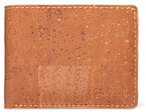 Corkor Geldbörse Bifold Schlank Brieftasche Herren Leichtes Natur-Leder für Kreditkarten Natur Veganer Korkleder Camel