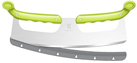 KozyGear | Pizzaschneider aus Edelstahl | 35cm Mezzaluna Schneider | scharfe Klinge | doppelseitigen Griffen | Ideal für Pizza, Gemüse, Zwiebeln, Kräuter und Mehr | 6KGZ-1001G