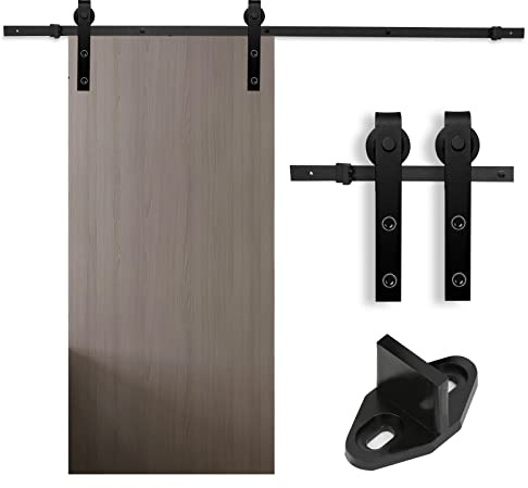 Tubiaz Skjutdörrsbeslag set 200 cm (6,6 fot), tillbehör av kolstål till skjutdörrssystem, svart med rullar och skena, för träskjutdörr, trädörr, skjutdörr, upp till 150 kg, rektangel