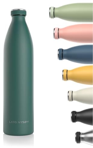 LARS NYSØM Edelstahl Trinkflasche 350ml, 500ml, 750ml, 1L, 1 5 liter | Thermosflasche Kohlensäure geeignet | Auslaufsichere Wasserflasche für Sport, Outdoor, Schule (Pine Green, XL 1500ml)