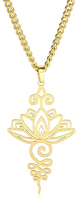 kkjoy Lotusblume Yoga-Halskette Edelstahl Lotus Anhänger Halskette inspirierender Schmuck für Frauen Mädchen