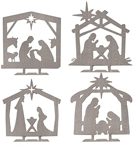 Krippen-Tischschild – Weihnachtskrippe aus Metall | Weihnachtskrippe Hofschilder | Innen- und Außenbereich Tischschild Weihnachtsdekorationen, religiöse Heimdekoration