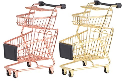 jojofuny 2 Stücke Mini Modus Supermarktwagen Metallmodelle Spielzeug Aufbewahrungsprogramm Für Karren Einkaufen Tey Kinder Schreibtisch Requisiten Handwagen Doppelschicht Fotografie