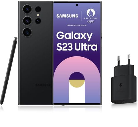 SAMSUNG Galaxy S23 Ultra Smartphone Android 5G avec Galaxy AI, 512 Go, Chargeur Secteur Rapide 25W Inclus [Exclusivité Amazon], Smartphone déverrouillé, Noir, Version FR