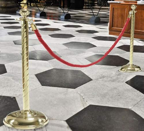 Casa Padrino Luxus VIP Absperrung Gold/Rot Ø 30 x H. 95 cm - Edle Messing Absperrungsständer mit Seil - Hotel Accessoires - Restaurant Accessoires - Luxus Qualität - Made in Italy
