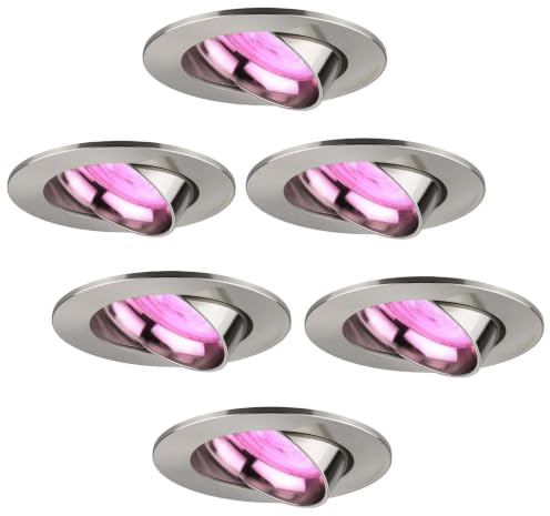 Ledvion 6er Set LED Einbaustrahler Rund RGB dimmbar smart | Fuer trockene Innenraeume wie Wohnzimmer Kueche und Flur; Farbe und Helligkeit per App oder Smart Steuerung einstellbar