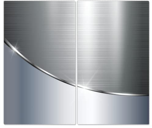 DecoCat Herdabdeckplatten Ceranfeld 2 x 30x52 cm Zweiteilig Metall-Optik Polierter Stahl Grau Schneideplatte Glas Kochfeldabdeckung Herdabdeckung Induktionsschutz