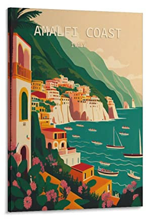 ONOTIO Amalfi Küste Italien Vintage Reiseposter See 60 x 90 cm Wandkunst Bild Kunstdruck Leinwand Kunst Poster Modern Familie Schlafzimmer Dekor Poster