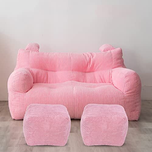 DESHVA Corduroy Bean Bag Chair Cover, (sin Relleno) Pure Color Gaming Lazy Sofa Chair para la Sala de Estar para Adultos Cómodo Asiento de Bolsa de Frijoles Grande,Rosado
