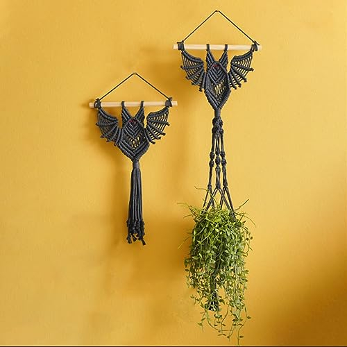 Fcimu Gothic Bat Hanging Planter Decor, Bat Macrame Hanger For Various Plants From Potted Succulents And Air Plants, Boho & Witchy Room Decor, Unique Gifts For Plant Lovers (Black-C)