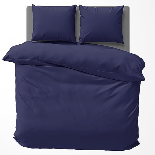 Visaggio Baumwolle Bettwäsche Uni 135x200 cm Bettbezug Garnitur Set Einfarbig Blau