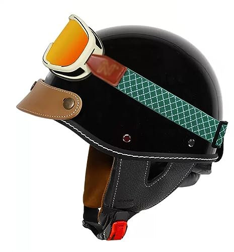 Adulte Moto Casques Bols, avec Lunettes Moto Casque Ouvert, Rétro Moto Casque Demi Homologué ECE Dot, Casques Jet pour Scooter Cyclomoteur(56-60cm) ( Color : A , Size : (56-60cm) )