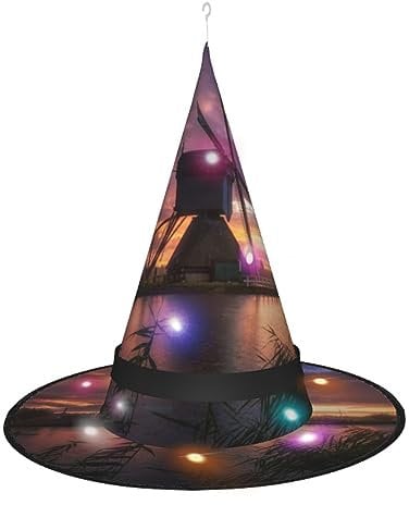 BTCOWZRV Halloween Witch Hats Sunset Windmill Spire Design Witch Hat For Halloween Costume Cosplay Wizard Hat Decoration
