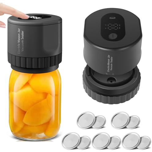 Manshan Electric Mason Jar Vacuum Sealer Machine for Wide Mouth and Regular Mouth Mason Jars, Mason Jars Food Sealer, Canning Kit with 10 pcs Lids,Vacuum Sealer for Food (Black)