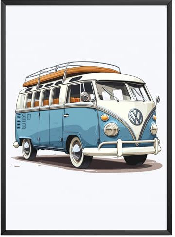MJ-Graphics - Auto-Poster VW Bus Oldtimer - Bild mit schönem Auto Klassiker | Wandbild Din A4 in Galerie Qualität mit extra dickem 300g Posterpapier - FineArt Kunstdruck ohne Bilderrahmen