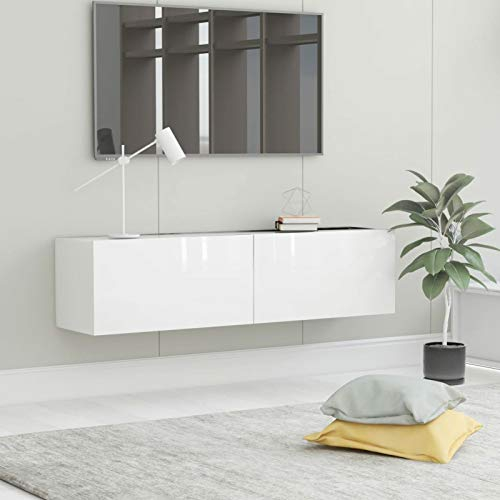 ARKEM TV-Schrank Hochglanz-Weiß 120x30x30 cm Holzwerkstoff Fernseh Sideboard Lowboard