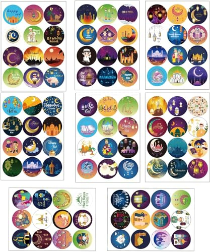 XINDY Eid Mubarak Aufkleber, 192 Stück Ramadan Sticker Runde Ramadan Aufkleber Eid Mubarak Sticker Ramadan Kareem Aufkleber Ramadan Eid Mubarak Geschenke Dekoration für Tüten Geschenkboxen