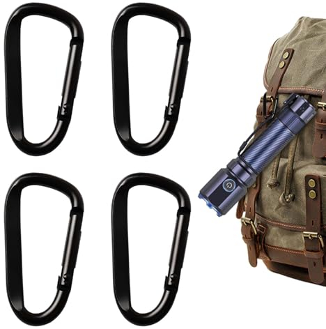 4 Stück Karabiner, Aluminium D-Ring Karabinerhaken mit Federschnapphaken, Klein Belastbarkeit Karabiner Schlüsselanhänger Karabinerhaken für Campin Reisen Rucksack Gürtel Zelt(Schwarz)