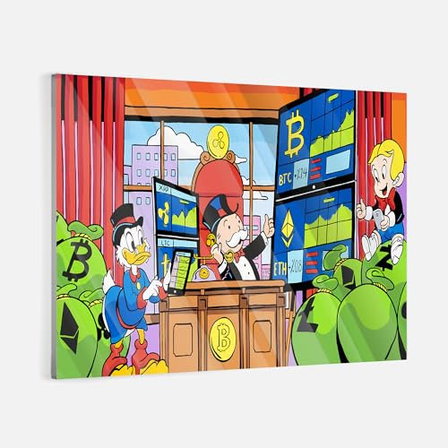 Acrylglas Pop Art Graffiti Geld Money Dagobert Duck Monopoly Dollar Scrooge McDuck Abstrakt Wandbilder Glasbilder Wohnzimmer Schlafzimmer Büro Wanddekoration Deko XXL günstig