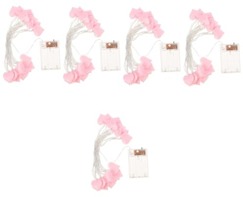 Garneck 5 Stück Schnur Liebe Lichterkette Lichterketten Valentinstag Lichterkette Herz Indoor- Herzförmige Rosa Drinnen Batterie Mädchen Stoff