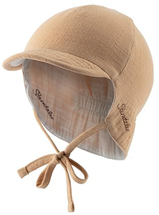 Sterntaler Schirmmütze Nacken Wende - Jungen Mütze zum Wenden mit kleinem Nackenschutz - UV-Schutz 50 Sonnenhut zum Binden - Baby und Kinder Kopfbedeckung aus Musselin (Bio) - Sand, Größe 49
