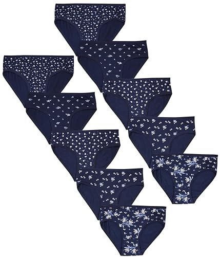 TupTam Unterhosen Mädchen 10er Pack Größe 92-170 – Bequeme Unterwäsche für Mädchen aus Baumwolle, Farbe: Slips/Blumen Dunkelblau, Größe: 164-170