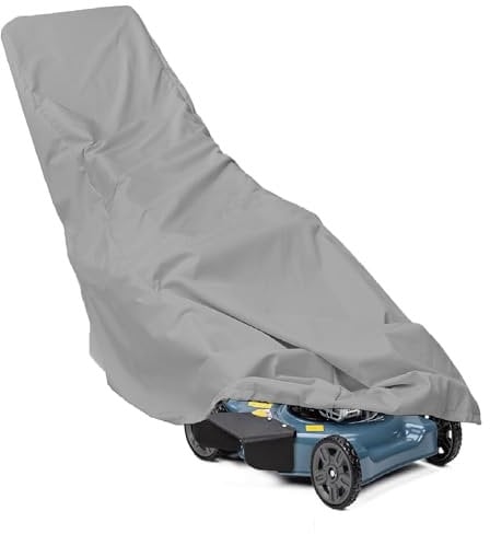 Push Lawn Mower Cover 600D Oxford Waterproof Outdoor Fabric Walk Behind Lawnmower Cover, Outside Lawnmower Covers with Cord -- Grey