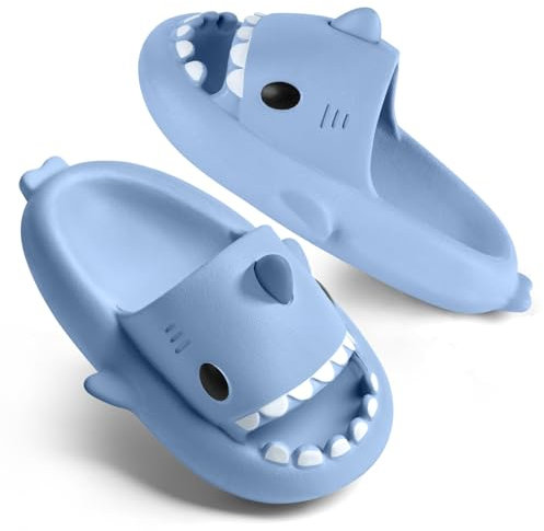 flintronic Claquettes Requin Femme Homme, Pantoufles de Requin Adulte, Chausson Requin, Pantoufles de Bain Antidérapantes, Pantoufle Requin pour Maison Piscine et Plage Confortable, Brume Bleue