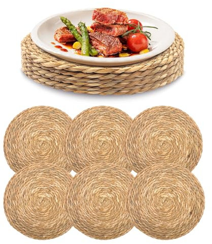 Runde gewebte Tischsets 12er Set, Boho Natürliche Platzsets, 30.0 cm Hitzebeständige Platzsets, Rutschfeste Bauernhausmatten, Handgewebte Rustikale Geflochtene Tischmatten für Esstisch, Party,