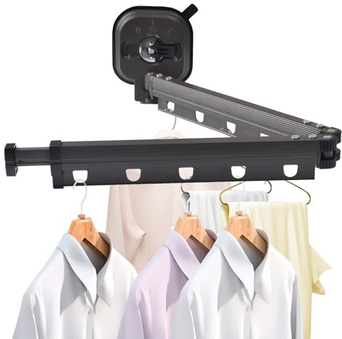 Einziehbar Kleiderstnder mit Saugnapf, Kleiderstange Klappbar Wandmontage Wäscheständer Wandmontage Klappbar mit Handtuchhalter für Balkon Wäsche Badezimmer Terrasse Wohnung Schlafsaal (2-Fach)