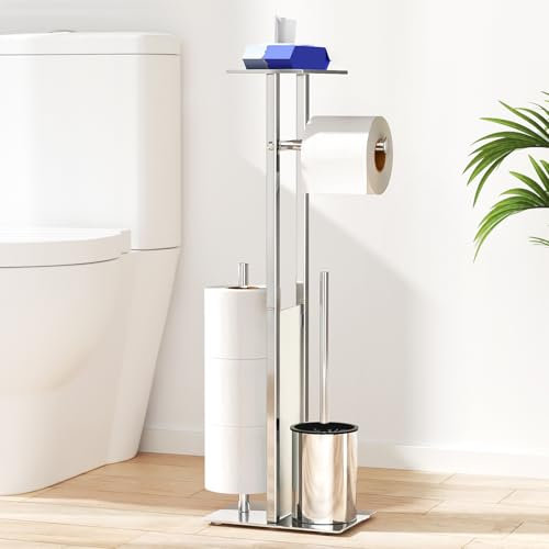 Porta Carta Igienica in Acciaio Inox Con Scopino - Scatola per Salviette Umide, Spazzola per WC e Portarotolo