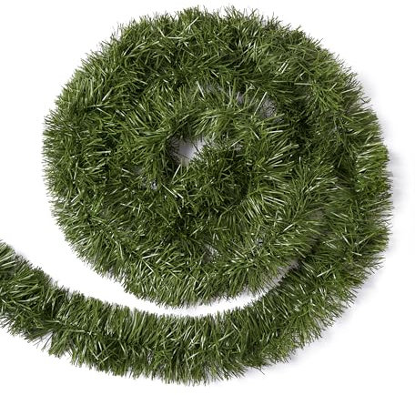 16M/ 52FT Green Christmas Garland Decoration, Xmas Artificial Vine Soft Green Tinsel Pine Holiday Decor for Stair Fireplace Door Christmas Tree Ornaments Indoor Outdoor, 1 Pack