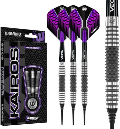 WINMAU Kairos 18 g Fass / 20 g Vollgewicht, weiche Spitze, 90% Wolfram- Professionelles Dart-Set mit Dart Flüge und Dart-Schäften