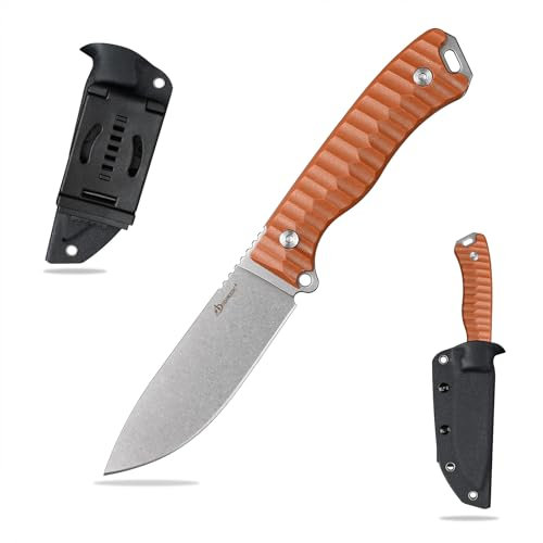 SDOKEDC Feststehende Outdoor Messer, Jagdmesser aus G10 Griff 14C28N Stahl Klinge für Männer EDC Outdoor Camping Survival (Weiß+Braun)