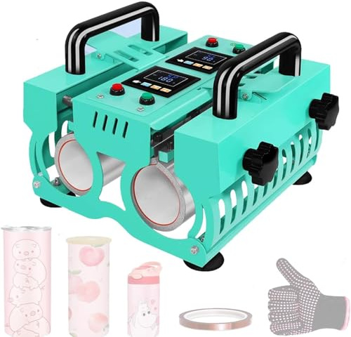 YQDDM Double Station Tumbler Heat Press Machine, with Two Independent Controlled LCD Panels, Double Coaster Design, for 11oz-30oz Stainless Steel, Ceramic, Glass Tumbler(Green)