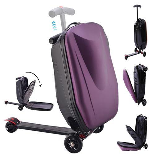 Scooter-Koffer für Kinder, große Kapazität faltbare Kindergepäck mit multifunktionaler Fahrt auf dem Kinder Gepäck mit teleskopischem Griff Reißverschlüsse Multipocket Kid Koffer mit Rädern (lila)